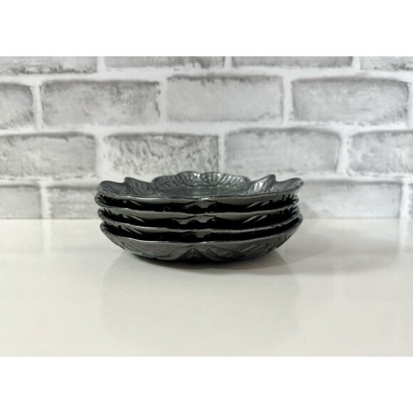 Akcam Silver~Grey Sugar Skull Turkish Glass Side Plates ~ Set of 4 - Picture 8 of 13